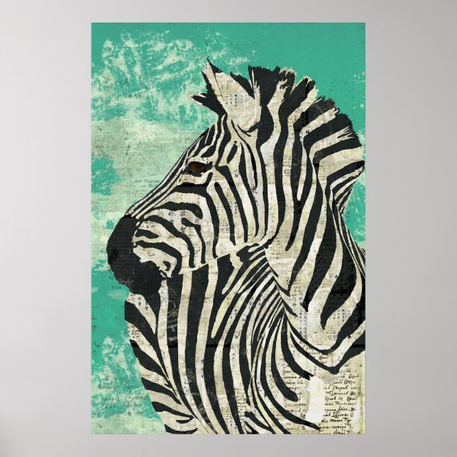 Vintage Zebra Turquoise Art Poster (Frente)