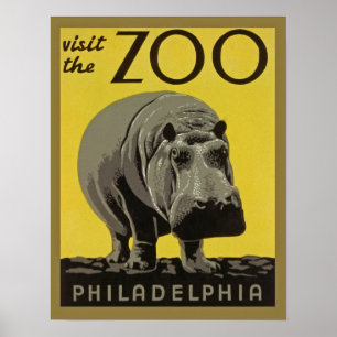 Vintage zoo poster Philadelphia com Hippopotamus