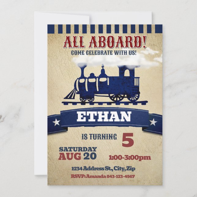 Vintagem do convite para o aniversário do comboio (Frente)