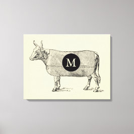 VINTAGEM ILUSTRAÇÃO Vaca Canvas monograma