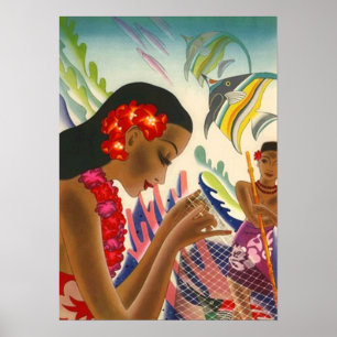 VINTAGEM LOVELMENTE HAWAII ~ POSTER TROPICAL COLOR