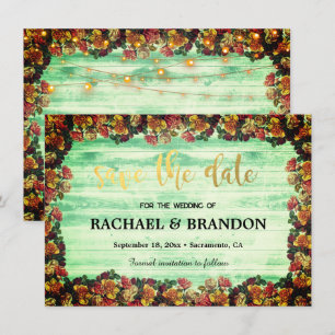 Vintagem rústica de Wodd e flores salvar a data