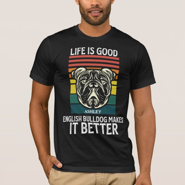 Vinteza Inglês Bulldog Estilo Retro Cão T-Shirt (Frente)