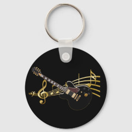 Violão Negro No Music Score Chaveiro