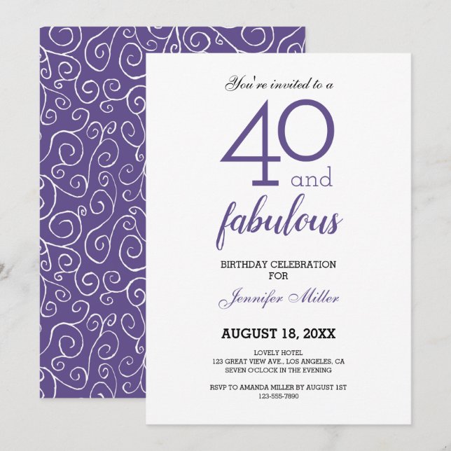 Violet 40 e Fabuloso Convite de Aniversário (Frente/Verso)