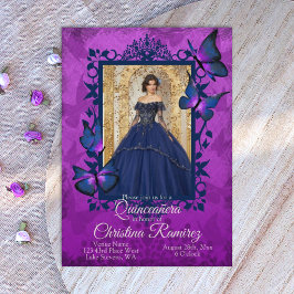 Violet, Borboleta Azul Quinceanera Convite