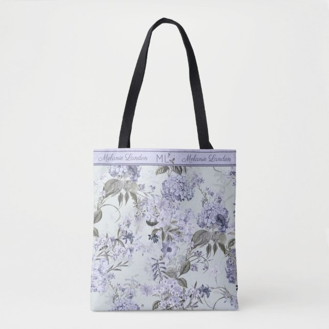 Violet & Mint Hydrangea & Lilacs Personalized Tote (Frente)
