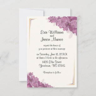 Violetas com convite Dourado do casamento