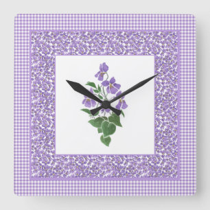 Violetas do relógio de parede bonito quadrado e ch