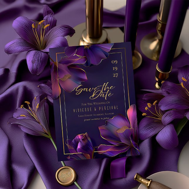 Violetas Luminosas Elegantes e Impressionantes Sal (Modern Elegant Violet Purple Luminous Violets Save the Date Wedding Card )
