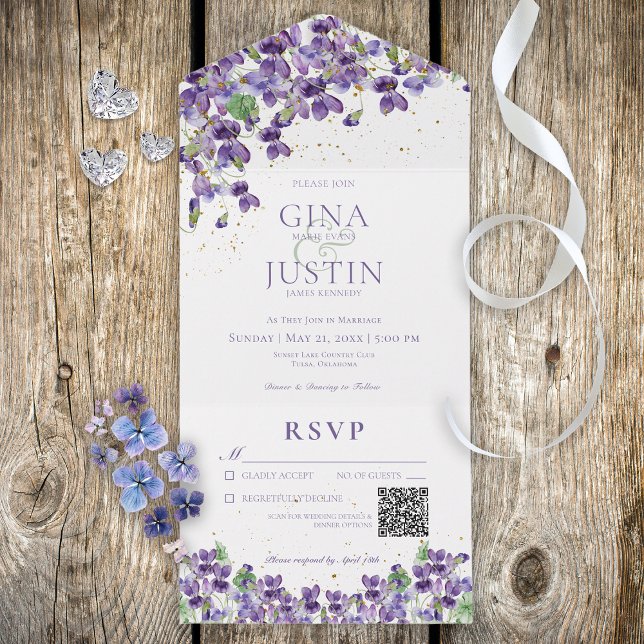 Violetas Roxas Rústicas Douradas Código QR Sparkle (Also available without a QR code.)