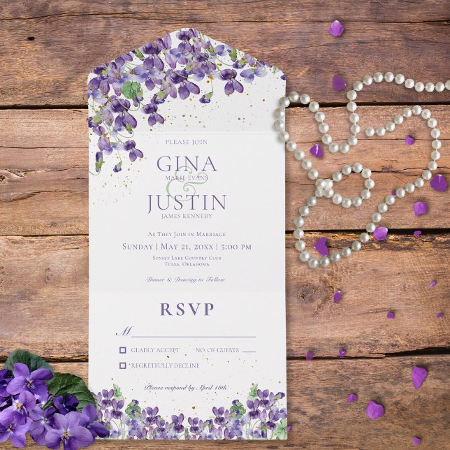 Violetas Roxas Rústicas Douradas Esparsas Sem Jant (Also available with a QR code.)