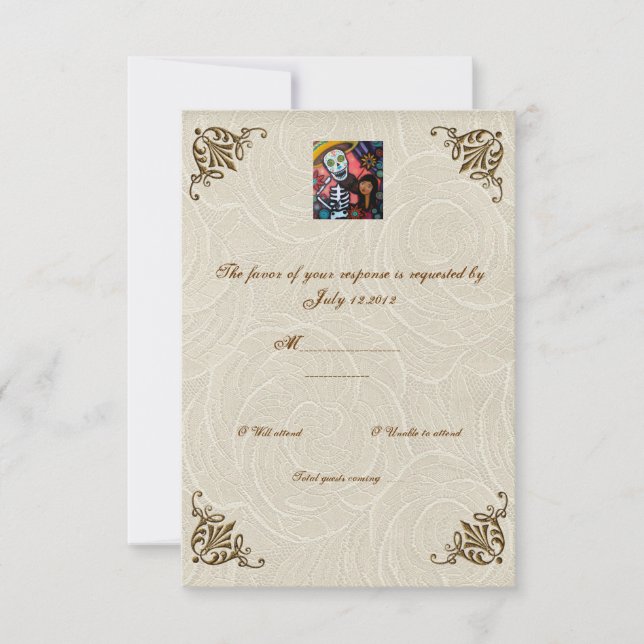Violin Man Day of the Dead Wedding RSVP (Frente)
