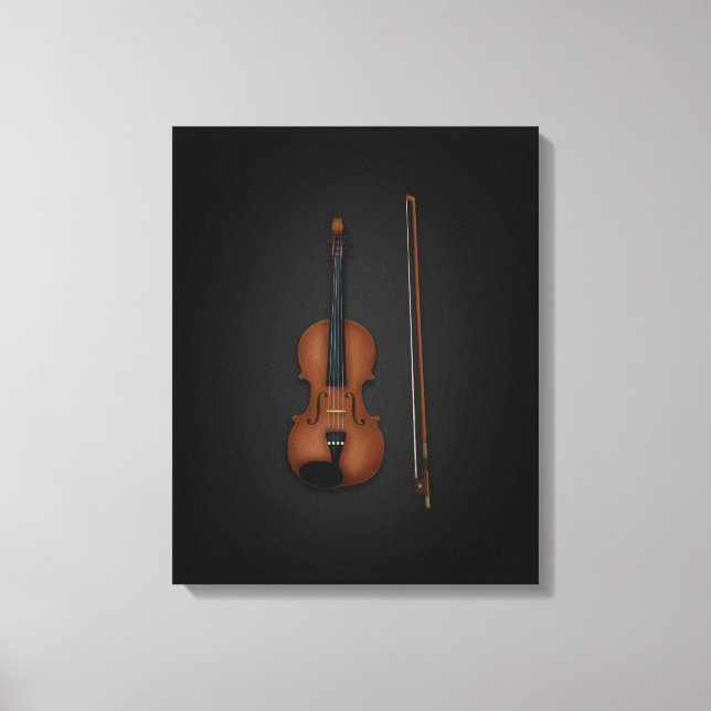 Violino e Arco Lado a Lado Na Canvas Preta 16x (Frente)