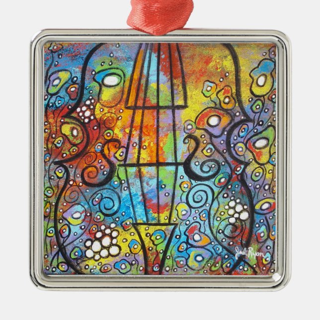 Violino e enfeites de natal das flores (Frente)