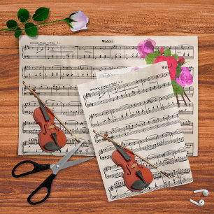 Violino e Rosas Folha de Vintagem Papel de Tecido 