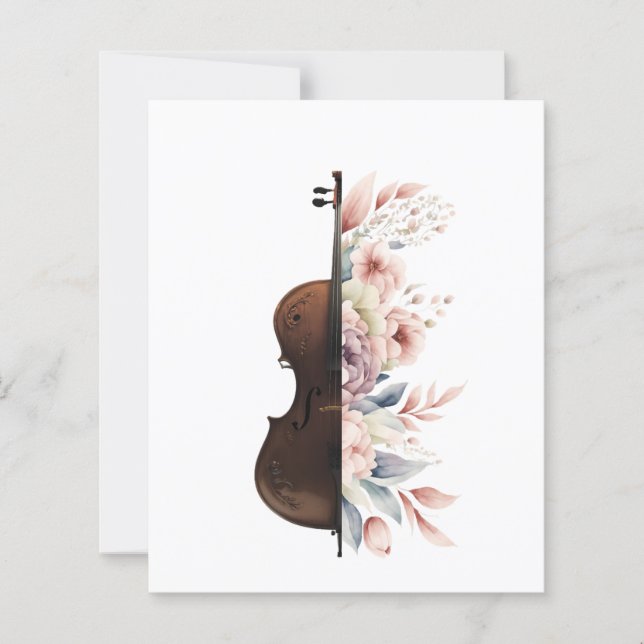 Violino entre flores. Buquê de flores. (Frente)