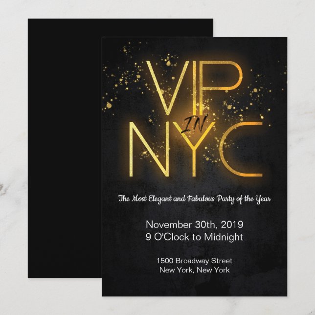 VIP no convite de festas de NYC (Frente/Verso)