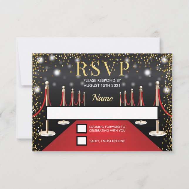 VIP Passe Hollywood Red Carpet Birthday RSVP Card (Frente)