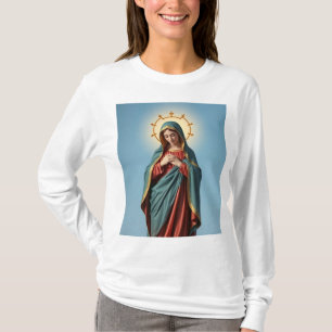 Virgem Abençoada Mary Camiseta de Longa Folha das