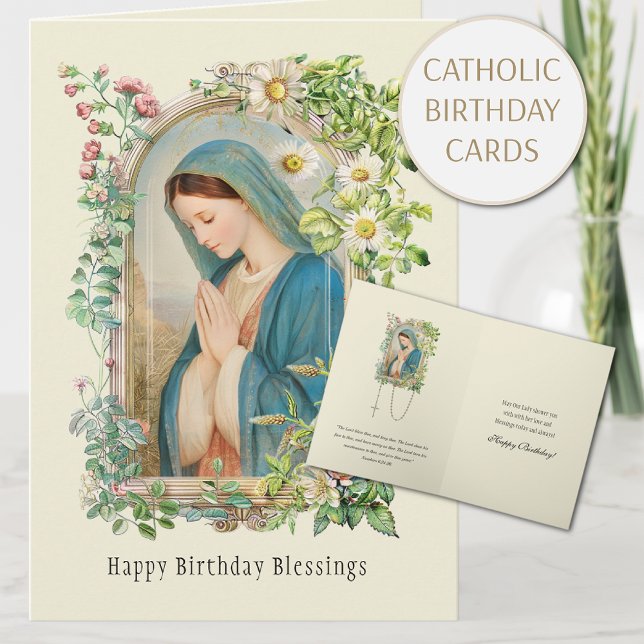 Virgem Católica Mary Cartão Floral de Aniversário (Criador carregado)