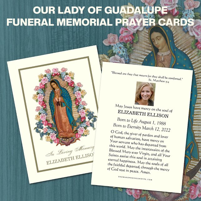 Virgem Católica Mary Guadalupe Cartão de Oração Fu (OUR LADY OF GUADALUPE FUNERAL MEMORIAL PRAYER CARDS)