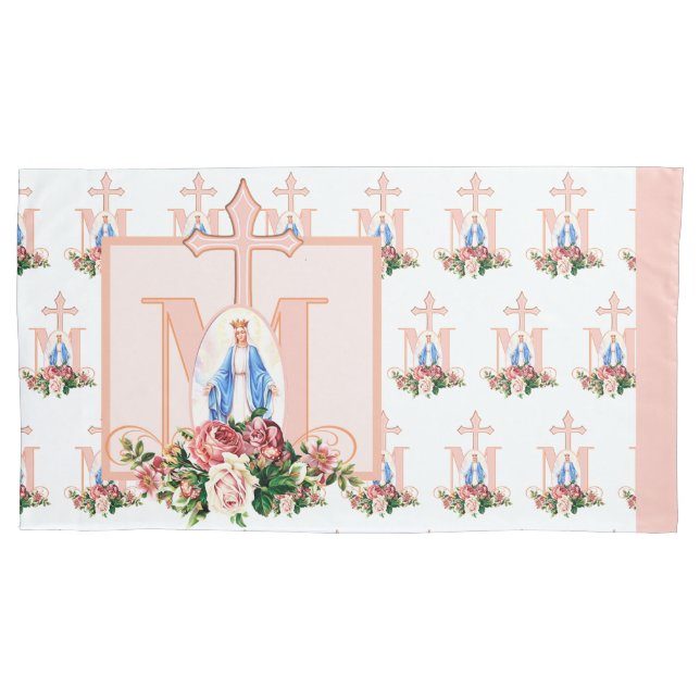 Virgem Católica Mary Marian Cross Rosa Religiosa (Frente)