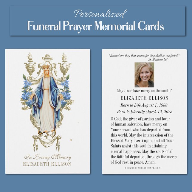 Virgem Católica Mary Memorial Funeral Cartão de Or (Traditional Catholic Blessed Virgin Mary Funeral Prayer Memorial Card)