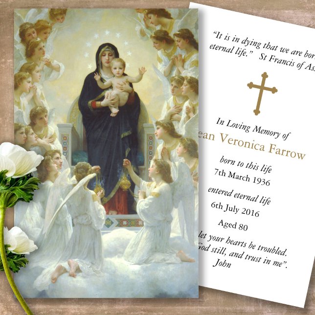 Virgem Funerária com Cartões de condolências de Or (catholic, religious, celebration of life, in loving memory of, prayer cards for bereavement)