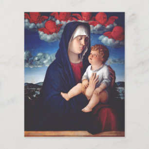 Virgem Maria com Jesus bebê e cereias vermelhas
