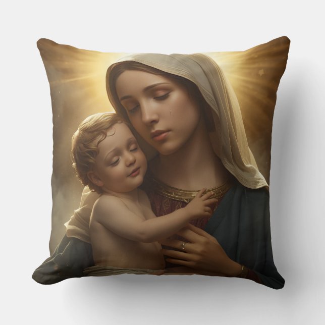 Virgem Maria e Menino Jesus Almofada de Lançar (Frente)