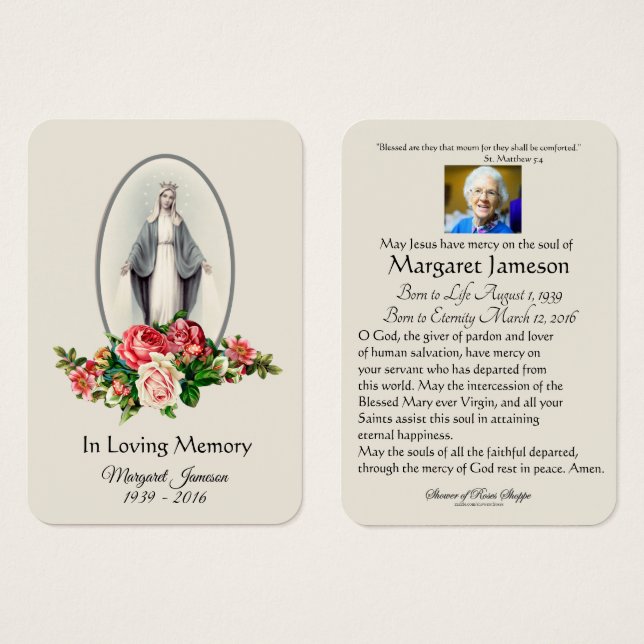 Virgem Maria Floral Funeral Memorial Sagrado - (Frente & Verso)