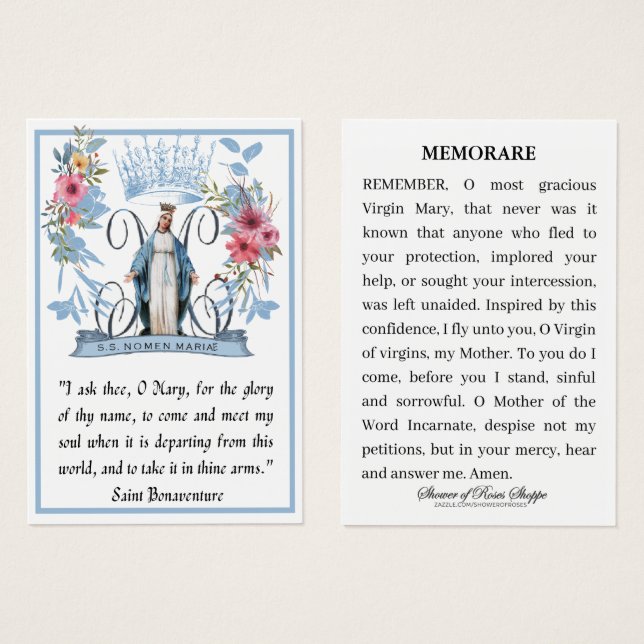 Virgem Maria Memória Católica Religiosa Oração (Frente & Verso)