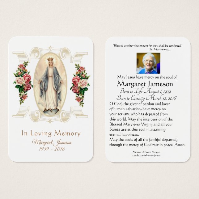 Virgem Maria Memorial Funeral Católico Santa Carte (Frente & Verso)