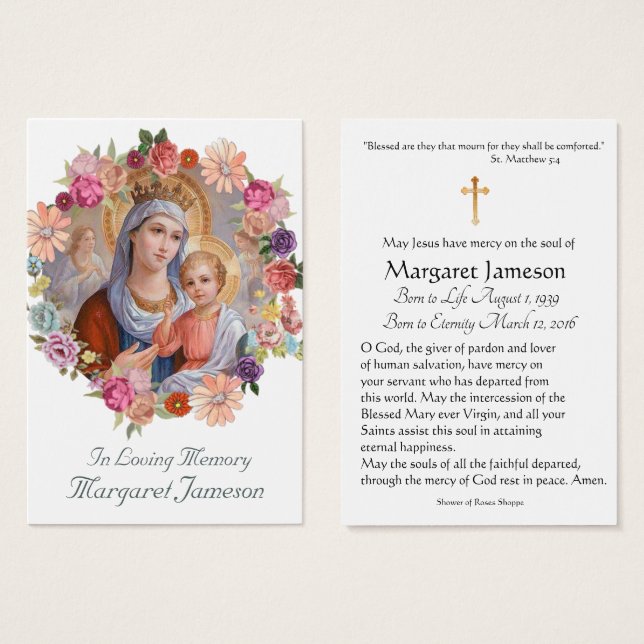 Virgem Maria Memorial Funeral Católico Santa Carte (Frente & Verso)