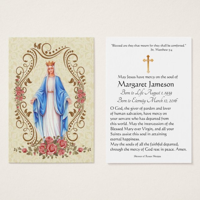 Virgem Maria Memorial Funeral Católico Santa Carte (Frente & Verso)