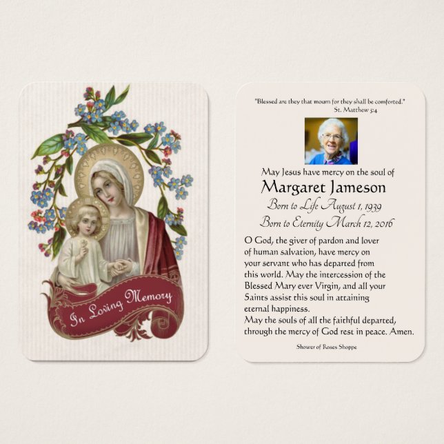 Virgem Maria Memorial Funeral Católico Santa Carte (Frente & Verso)