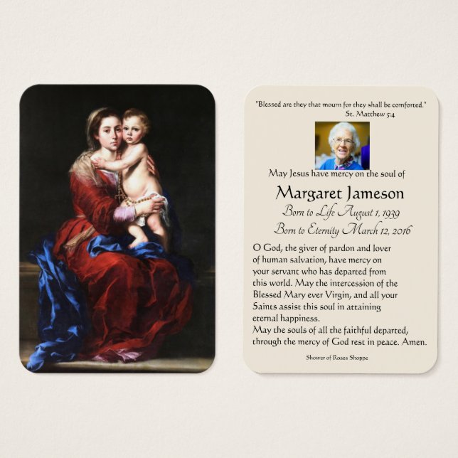 Virgem Maria Memorial Funeral Católico Santa Carte (Frente & Verso)