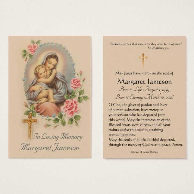 Virgem Maria Memorial Funeral Católico Santa Carte (Frente & Verso)