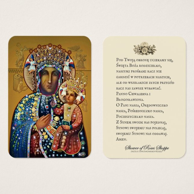 Virgem Negra Maria Oração Polonesa Católica (Frente & Verso)