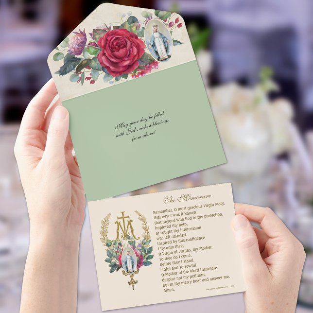 Virgem Religiosa Maria Rosa vermelha Postalette (Criador carregado)
