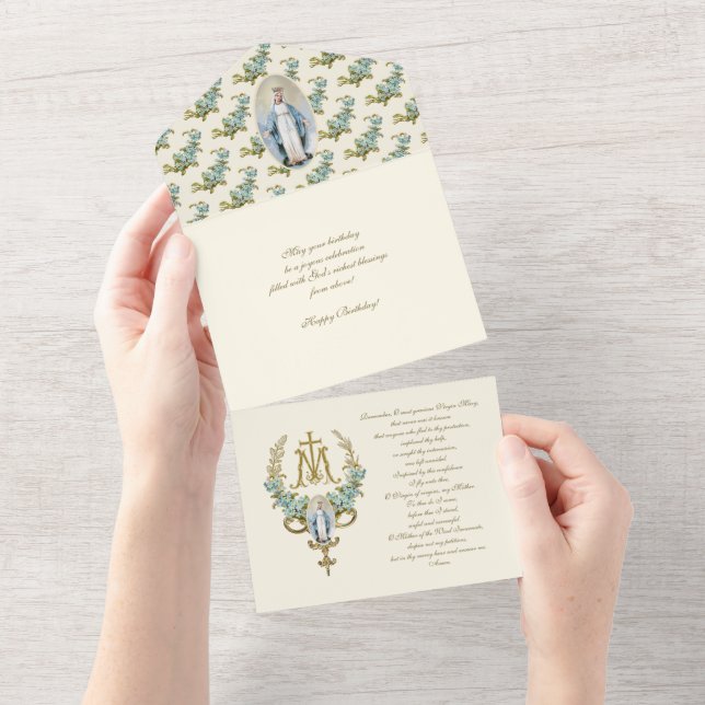 Virgem Religiosa Mary Blue Floral Aniversário  (Aba destacável)