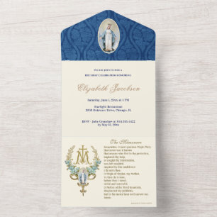 Virgem Religiosa Mary Blue Floral Birthday Vintage