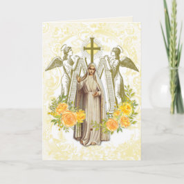 Virgem Religiosa Mary Fatima Vintage Cartão Floral