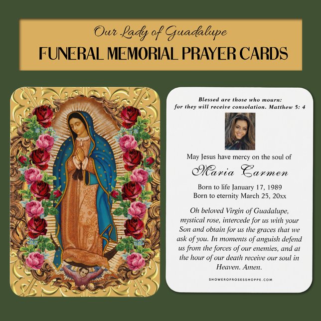 Virgem Religiosa Mary Guadalupe Funeral Católica (Our Lady of Guadalupe traditional Catholic Funeral Memorial Prayer Cards)