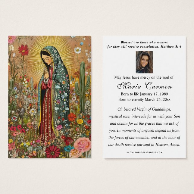 Virgem Religiosa Mary Guadalupe Funeral Católica (Frente & Verso)