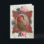 Virgem Religiosa Mary Jesus Vintage Cartão Floral<br><div class="desc">Esta é uma bela imagem tradicional católica personalizada da Virgem Abençoada Maria com o Jesus Bebê,  conhecida como Madonna da rua com um quadro de ouro antigo e flores azuis e rosas rosa. Todo o texto e as fontes podem ser modificados de acordo com a ocasião e o destinatário.</div>