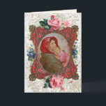 Virgem Religiosa Mary Jesus Vintage Cartão Floral<br><div class="desc">Esta é uma bela imagem tradicional católica personalizada da Virgem Abençoada Maria com o Jesus Bebê,  conhecida como Madonna da rua com um quadro de ouro antigo e flores azuis e rosas rosa. Todo o texto e as fontes podem ser modificados de acordo com a ocasião e o destinatário.</div>