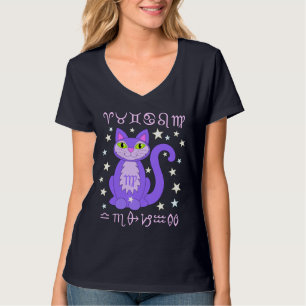 Virgem Zodíaco Gatinho de Gato Estrelas Camisa de