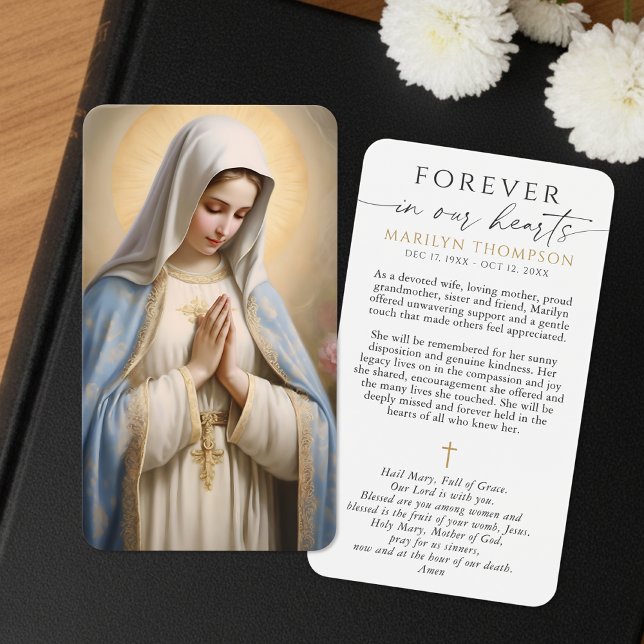 Virgin Mary Cross Hail Mary Funeral Prayer Card (Criador carregado)